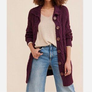 Free People Espresso Cable Knit Cardigan